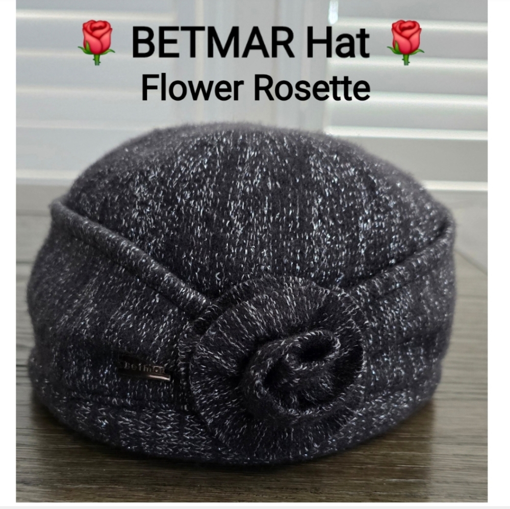 BETMAR Women's Grey  Hat With Flower Rosette